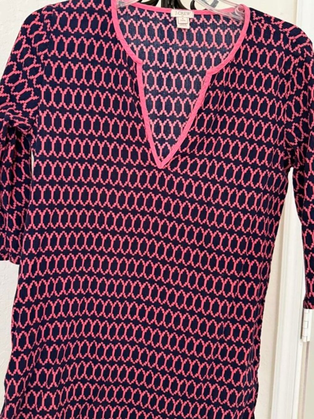 J.CREW Navy & Pink Geometric Chain Print Tunic Shift Dress